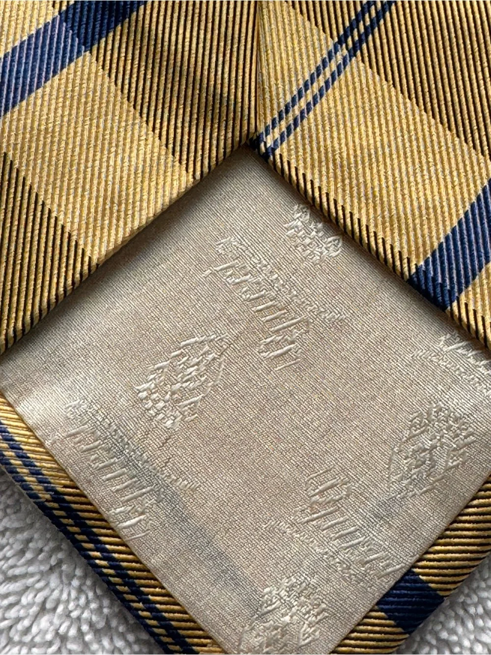Gucci Mustard Yellow and Navy Diagonal Plaid Silk Tie